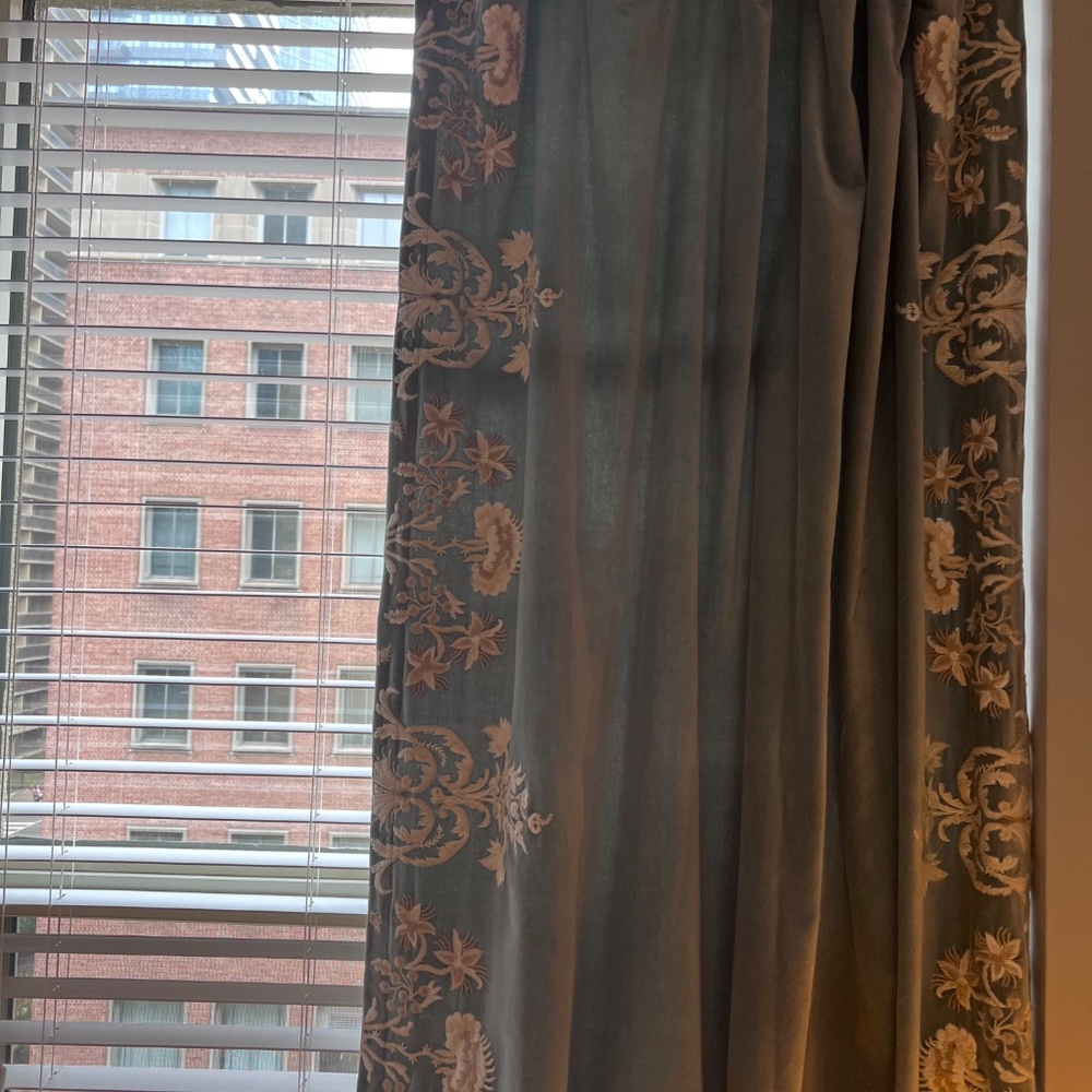 Anthropologie Blue and Cream, Velvet and Embroidery Curtains Elegant Accents - Picture 3 of 6